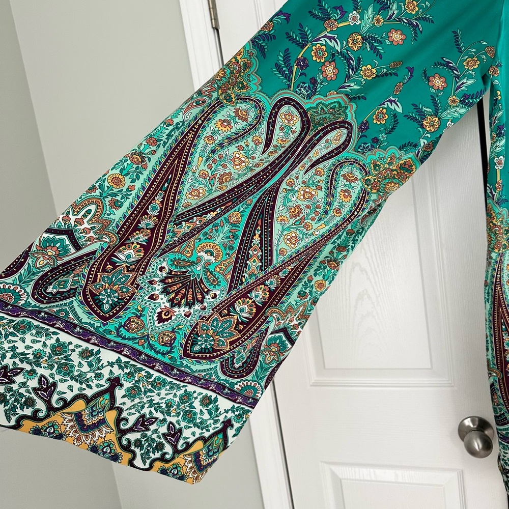 Rachel Zoe Teal and Purple Floral Wide Leg Pants - Picture 4 of 6